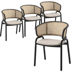 Chaise de salle à manger Ervilla moderne à dossier en osier avec accoudoirs et assise rembourrée en velours pour salle à manger et cuisine, lot de 4 - 29.9