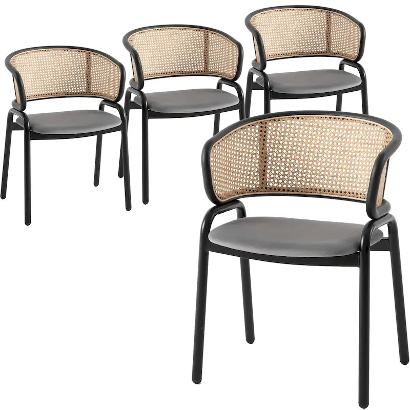 Chaise de salle à manger Ervilla moderne à dossier en osier avec accoudoirs et assise rembourrée en velours pour salle à manger et cuisine, lot de 4 - 29.9