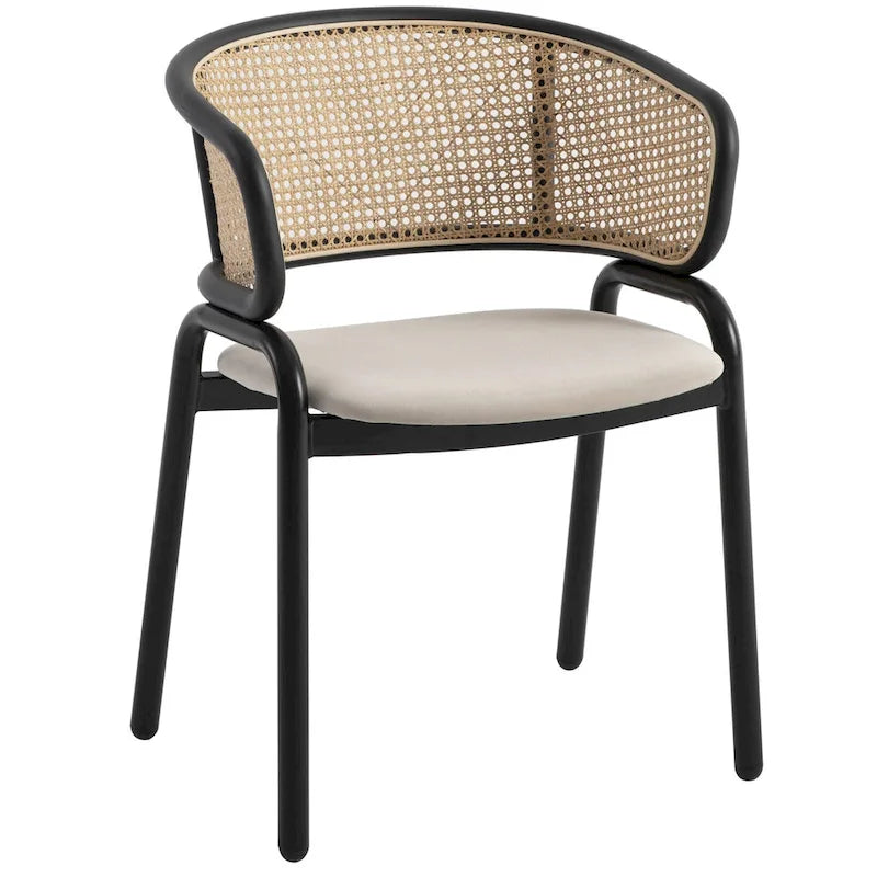 Chaise de salle à manger Ervilla moderne à dossier en osier avec accoudoirs et assise rembourrée en velours pour salle à manger et cuisine, lot de 4 - 29.9