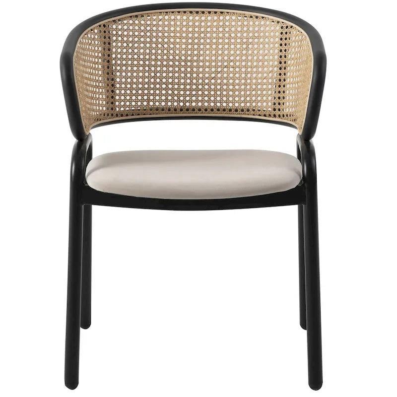 Chaise de salle à manger Ervilla moderne à dossier en osier avec accoudoirs et assise rembourrée en velours pour salle à manger et cuisine, lot de 4 - 29.9