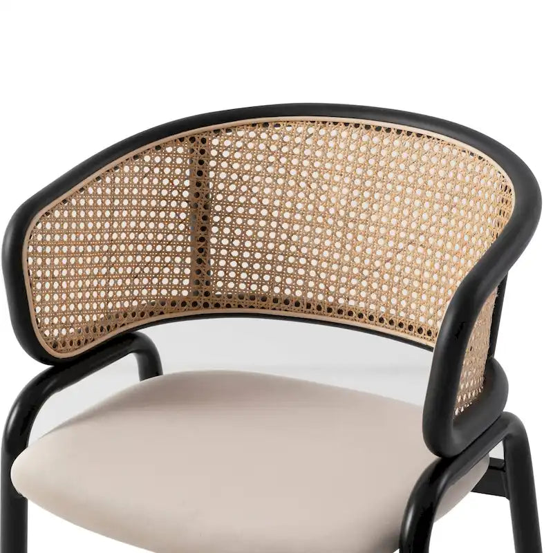 Chaise de salle à manger Ervilla moderne à dossier en osier avec accoudoirs et assise rembourrée en velours pour salle à manger et cuisine, lot de 4 - 29.9