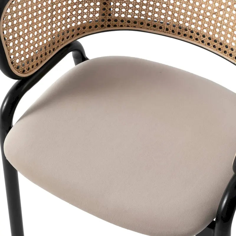 Chaise de salle à manger Ervilla moderne à dossier en osier avec accoudoirs et assise rembourrée en velours pour salle à manger et cuisine, lot de 4 - 29.9