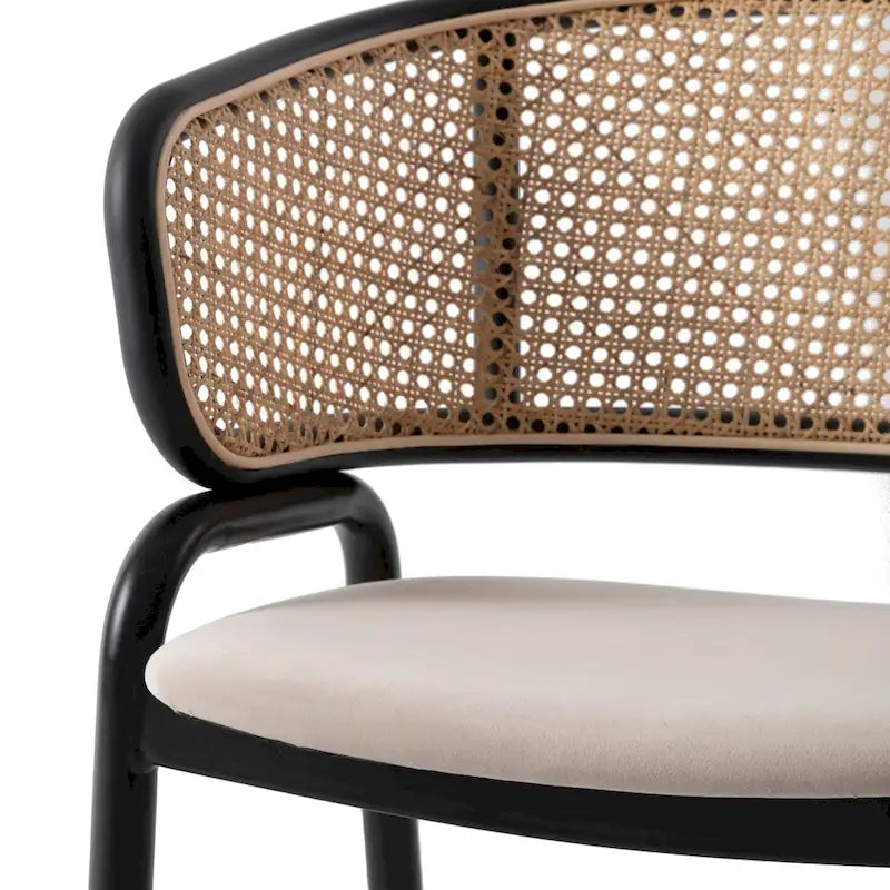 Chaise de salle à manger Ervilla moderne à dossier en osier avec accoudoirs et assise rembourrée en velours pour salle à manger et cuisine, lot de 4 - 29.9