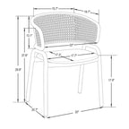 Chaise de salle à manger Ervilla moderne à dossier en osier avec accoudoirs et assise rembourrée en velours pour salle à manger et cuisine, lot de 4 - 29.9