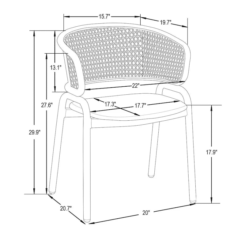 Chaise de salle à manger Ervilla moderne à dossier en osier avec accoudoirs et assise rembourrée en velours pour salle à manger et cuisine, lot de 4 - 29.9