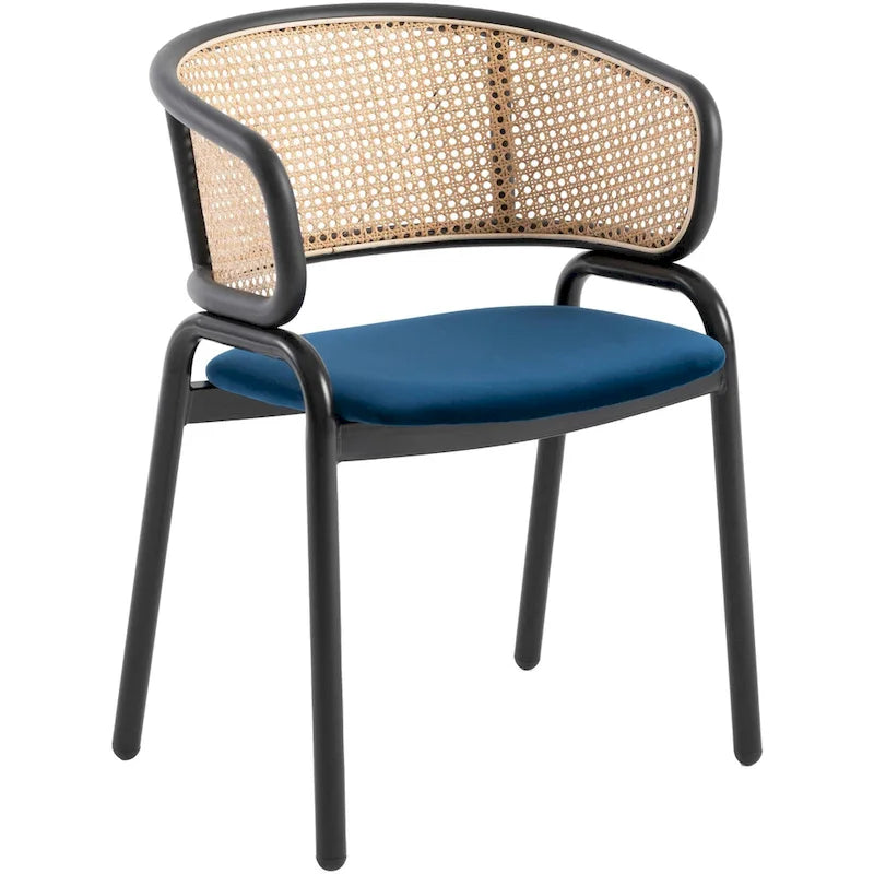 Chaise de salle à manger Ervilla moderne à dossier en osier avec accoudoirs et assise rembourrée en velours pour salle à manger et cuisine, lot de 4 - 29.9