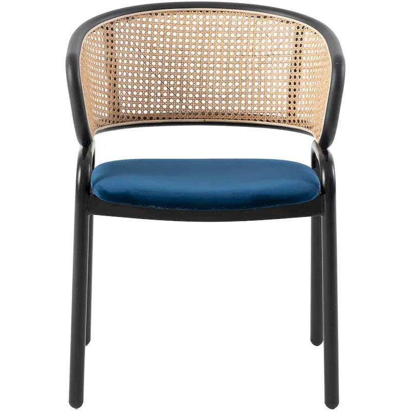 Chaise de salle à manger Ervilla moderne à dossier en osier avec accoudoirs et assise rembourrée en velours pour salle à manger et cuisine, lot de 4 - 29.9