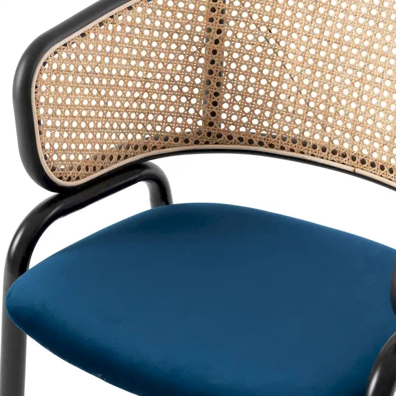 Chaise de salle à manger Ervilla moderne à dossier en osier avec accoudoirs et assise rembourrée en velours pour salle à manger et cuisine, lot de 4 - 29.9