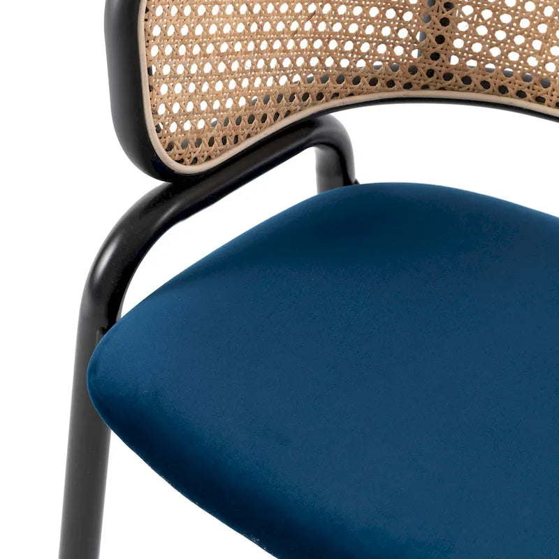 Chaise de salle à manger Ervilla moderne à dossier en osier avec accoudoirs et assise rembourrée en velours pour salle à manger et cuisine, lot de 4 - 29.9