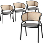 Chaise de salle à manger Ervilla moderne à dossier en osier avec accoudoirs et assise rembourrée en velours pour salle à manger et cuisine, lot de 4 - 29.9