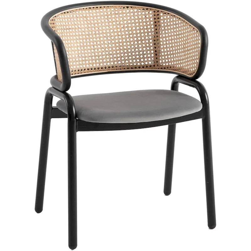 Chaise de salle à manger Ervilla moderne à dossier en osier avec accoudoirs et assise rembourrée en velours pour salle à manger et cuisine, lot de 4 - 29.9
