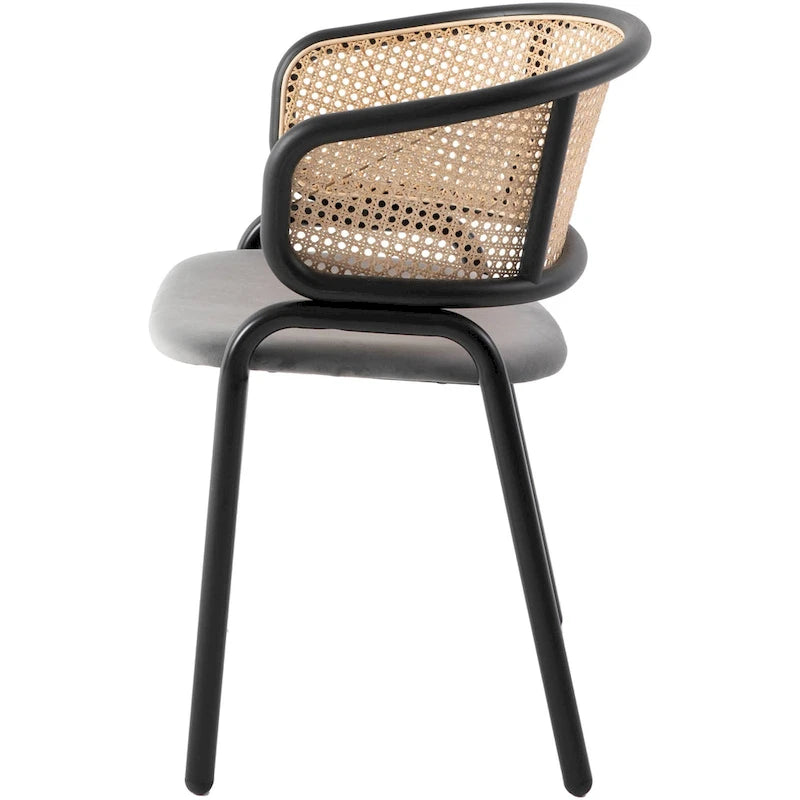 Chaise de salle à manger Ervilla moderne à dossier en osier avec accoudoirs et assise rembourrée en velours pour salle à manger et cuisine, lot de 4 - 29.9