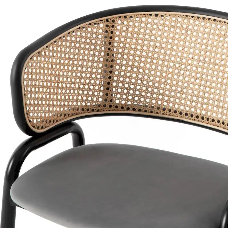 Chaise de salle à manger Ervilla moderne à dossier en osier avec accoudoirs et assise rembourrée en velours pour salle à manger et cuisine, lot de 4 - 29.9