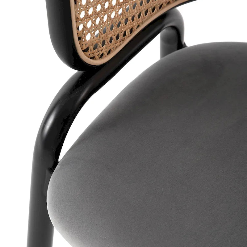 Chaise de salle à manger Ervilla moderne à dossier en osier avec accoudoirs et assise rembourrée en velours pour salle à manger et cuisine, lot de 4 - 29.9