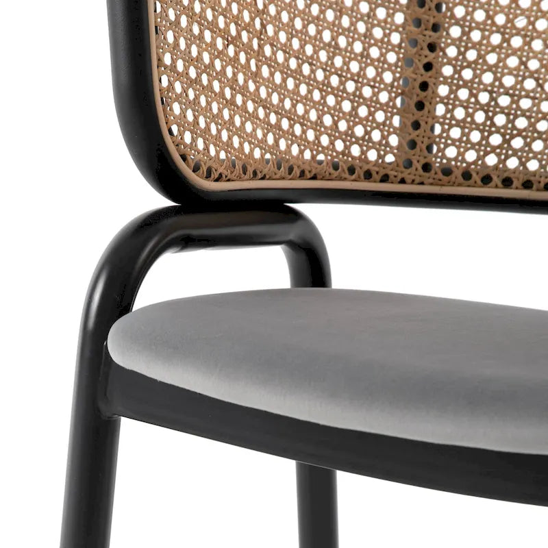 Chaise de salle à manger Ervilla moderne à dossier en osier avec accoudoirs et assise rembourrée en velours pour salle à manger et cuisine, lot de 4 - 29.9