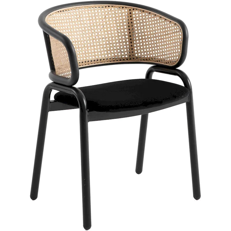 Chaise de salle à manger Ervilla moderne à dossier en osier avec accoudoirs et assise rembourrée en velours pour salle à manger et cuisine, lot de 4 - 29.9