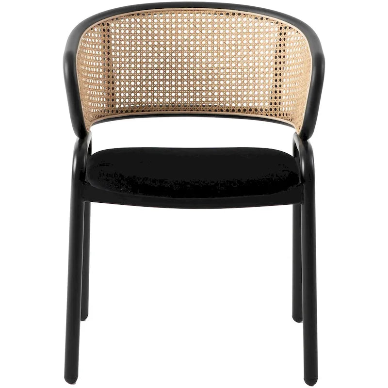 Chaise de salle à manger Ervilla moderne à dossier en osier avec accoudoirs et assise rembourrée en velours pour salle à manger et cuisine, lot de 4 - 29.9