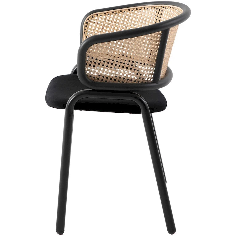 Chaise de salle à manger Ervilla moderne à dossier en osier avec accoudoirs et assise rembourrée en velours pour salle à manger et cuisine, lot de 4 - 29.9