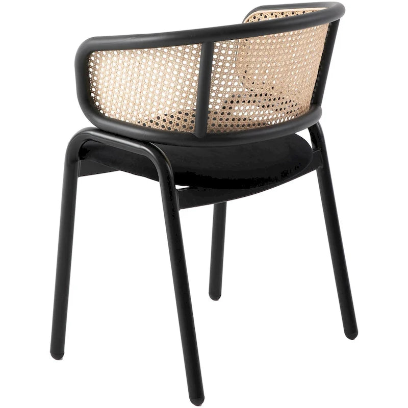 Chaise de salle à manger Ervilla moderne à dossier en osier avec accoudoirs et assise rembourrée en velours pour salle à manger et cuisine, lot de 4 - 29.9