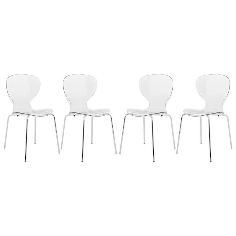 Chaise de salle à manger empilable en plastique avec pieds chromés Lot de 4 Chaises d'appoint transparentes pour intérieur et extérieur