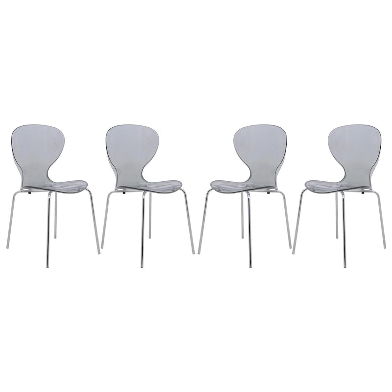 Chaise de salle à manger empilable en plastique avec pieds chromés Lot de 4 Chaises d'appoint transparentes pour intérieur et extérieur