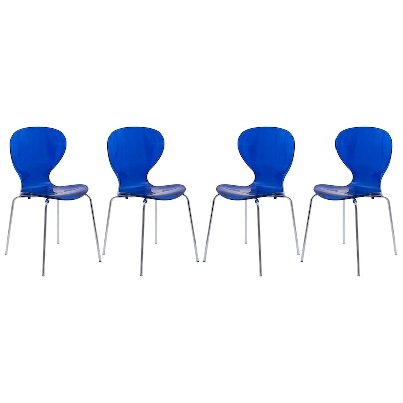 Chaise de salle à manger empilable en plastique avec pieds chromés Lot de 4 Chaises d'appoint transparentes pour intérieur et extérieur