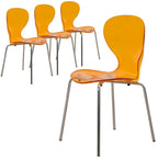 Chaise de salle à manger empilable en plastique avec pieds chromés Lot de 4 Chaises d'appoint transparentes pour intérieur et extérieur