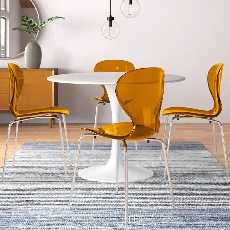 Chaise de salle à manger empilable en plastique avec pieds chromés Lot de 4 Chaises d'appoint transparentes pour intérieur et extérieur