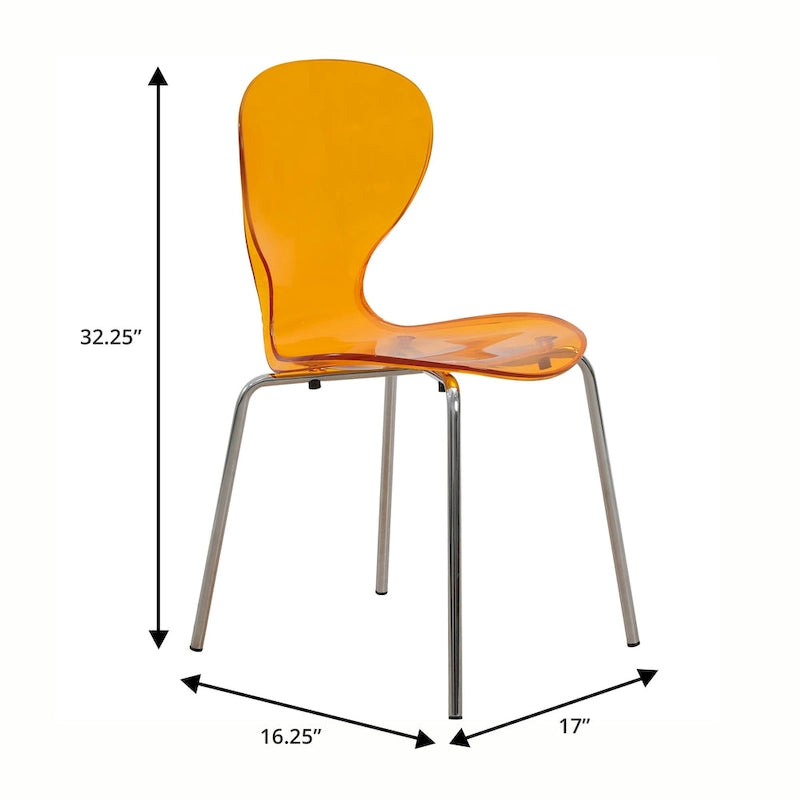 Chaise de salle à manger empilable en plastique avec pieds chromés Lot de 4 Chaises d'appoint transparentes pour intérieur et extérieur