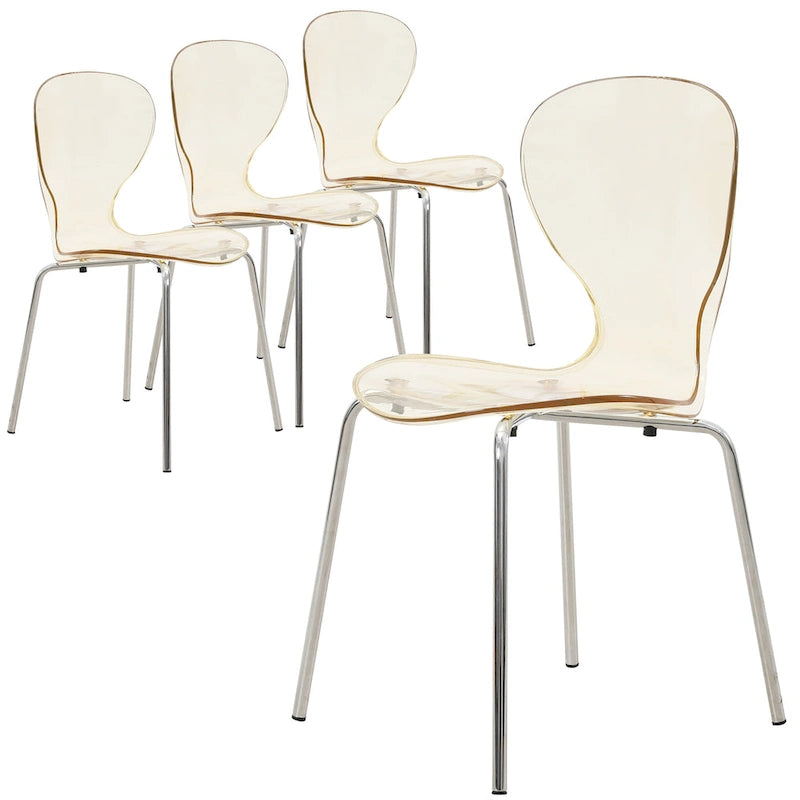 Chaise de salle à manger empilable en plastique avec pieds chromés Lot de 4 Chaises d'appoint transparentes pour intérieur et extérieur