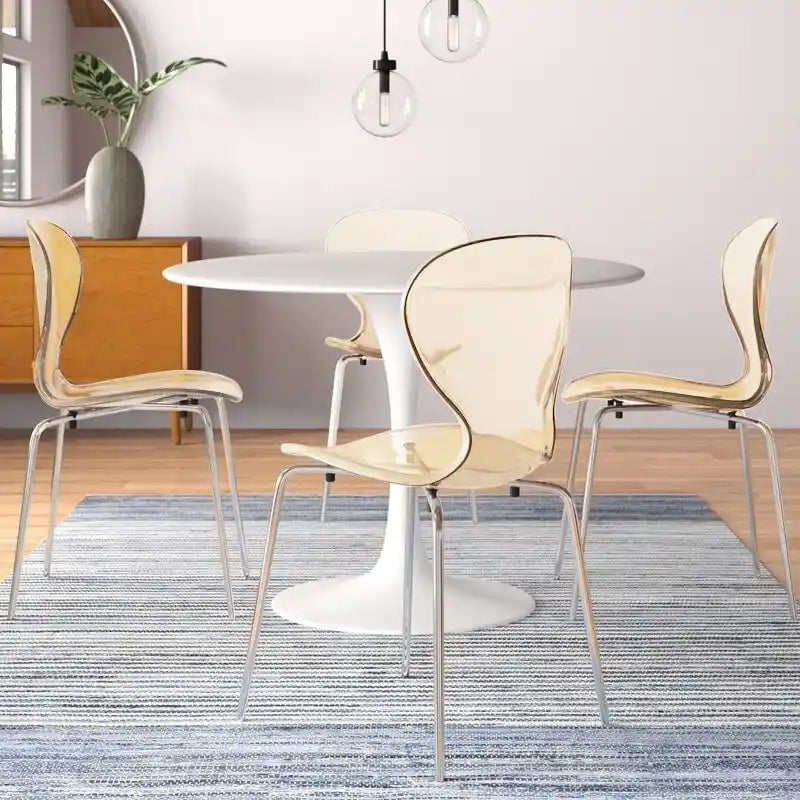 Chaise de salle à manger empilable en plastique avec pieds chromés Lot de 4 Chaises d'appoint transparentes pour intérieur et extérieur