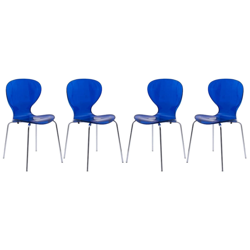 Chaise de salle à manger empilable en plastique avec pieds chromés Lot de 4 Chaises d'appoint transparentes pour intérieur et extérieur