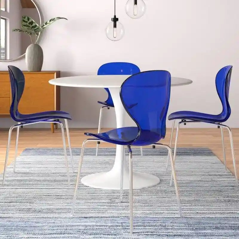 Chaise de salle à manger empilable en plastique avec pieds chromés Lot de 4 Chaises d'appoint transparentes pour intérieur et extérieur
