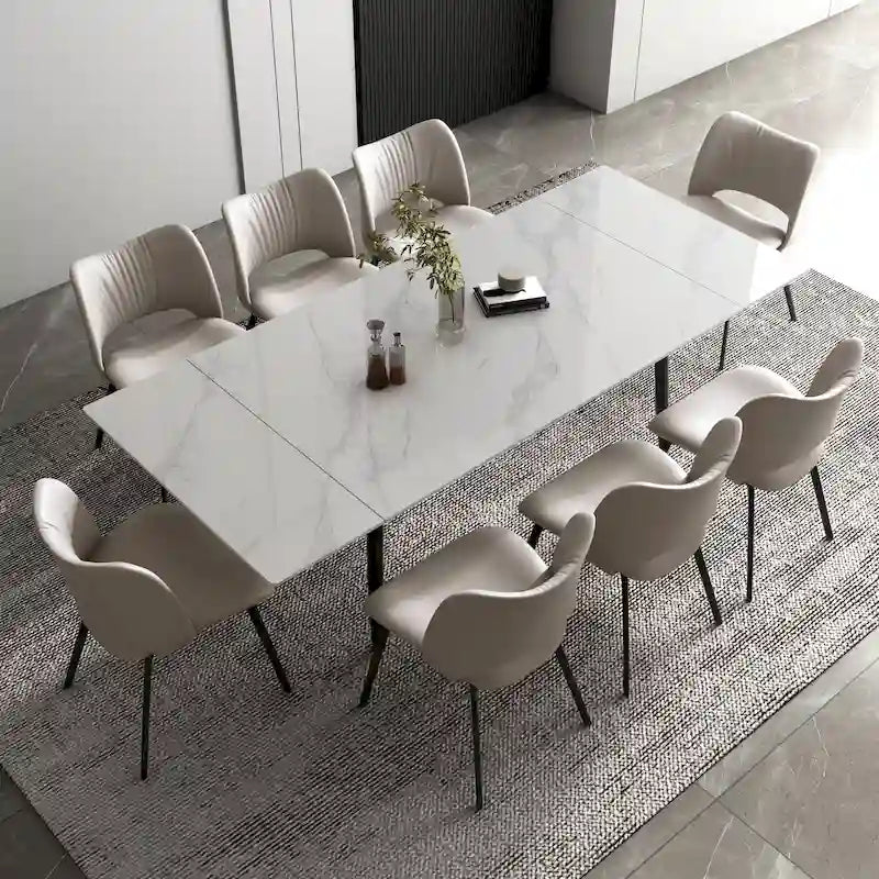 Ensemble table de salle à manger extensible de 9 pièces de 160 cm à 240 cm avec plateau en pierre frittée et 8 chaises