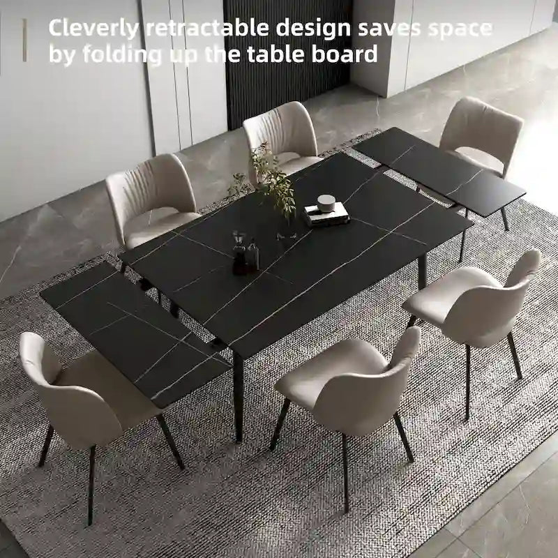Ensemble table de salle à manger extensible de 9 pièces de 160 cm à 240 cm avec plateau en pierre frittée et 8 chaises