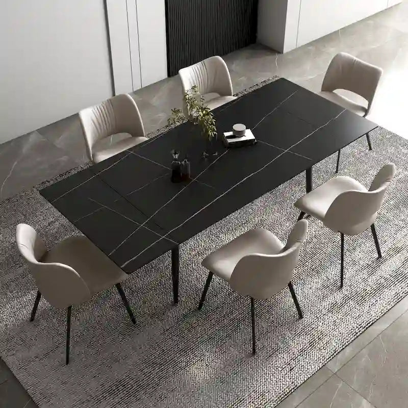 Ensemble table de salle à manger extensible de 9 pièces de 160 cm à 240 cm avec plateau en pierre frittée et 8 chaises