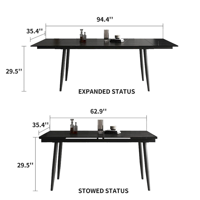 Ensemble table de salle à manger extensible de 9 pièces de 160 cm à 240 cm avec plateau en pierre frittée et 8 chaises