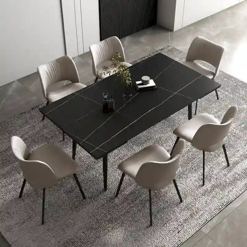 Ensemble table de salle à manger extensible de 9 pièces de 160 cm à 240 cm avec plateau en pierre frittée et 8 chaises