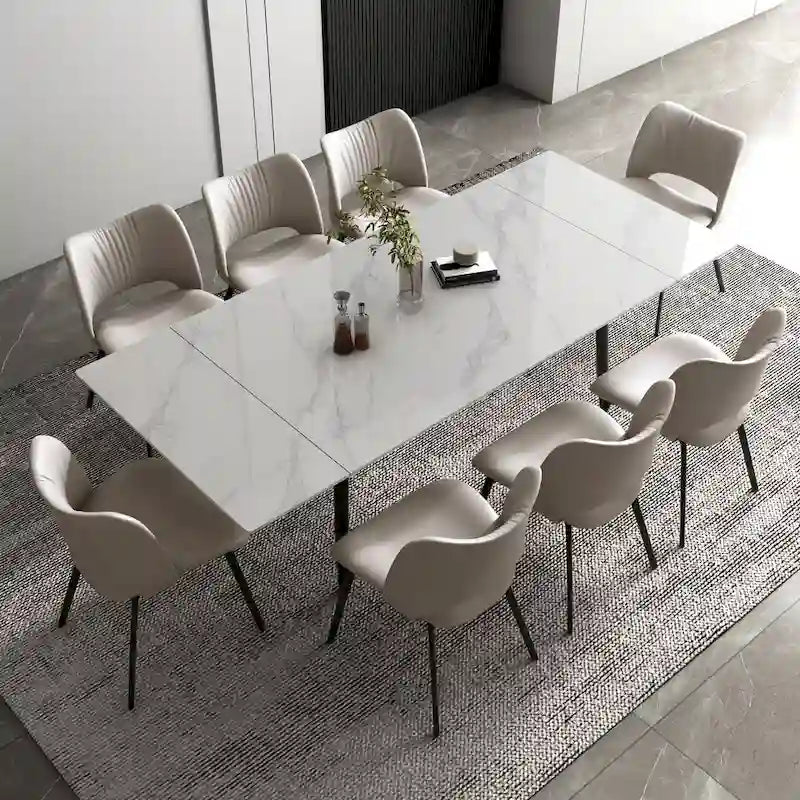 Ensemble table de salle à manger extensible de 9 pièces de 160 cm à 240 cm avec plateau en pierre frittée et 8 chaises