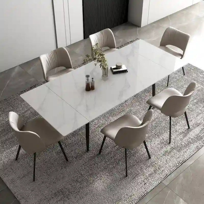 Ensemble table de salle à manger extensible de 9 pièces de 160 cm à 240 cm avec plateau en pierre frittée et 8 chaises
