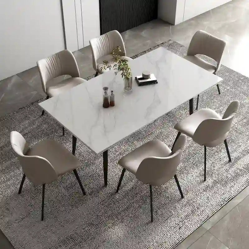 Ensemble table de salle à manger extensible de 9 pièces de 160 cm à 240 cm avec plateau en pierre frittée et 8 chaises
