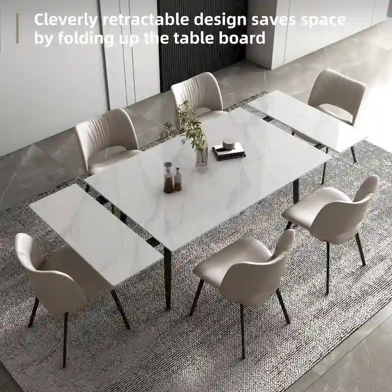 Ensemble table de salle à manger extensible de 9 pièces de 160 cm à 240 cm avec plateau en pierre frittée et 8 chaises