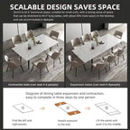 Ensemble table de salle à manger extensible de 9 pièces de 160 cm à 240 cm avec plateau en pierre frittée et 8 chaises