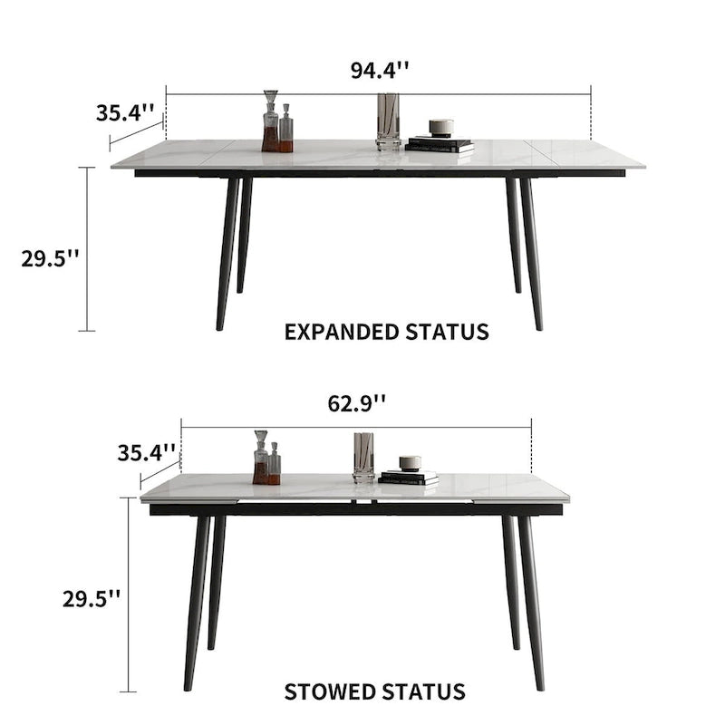 Ensemble table de salle à manger extensible de 9 pièces de 160 cm à 240 cm avec plateau en pierre frittée et 8 chaises