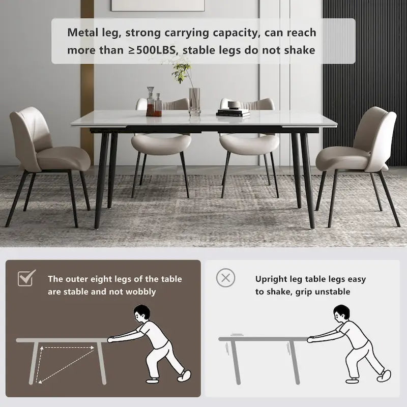 Ensemble table de salle à manger extensible de 9 pièces de 160 cm à 240 cm avec plateau en pierre frittée et 8 chaises