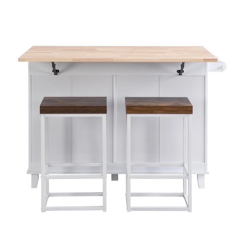 Ensemble îlot de cuisine 3 pièces avec abattant et 2 places assises, ensemble table à manger avec meuble de rangement, tiroirs et porte-serviettes