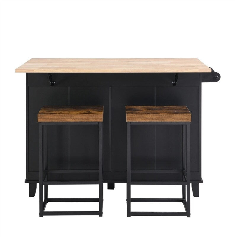Ensemble îlot de cuisine 3 pièces avec abattant et 2 places assises, ensemble table à manger avec meuble de rangement, tiroirs et porte-serviettes