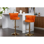 Tabourets de bar pivotants à hauteur réglable en velours capitonné avec rivets dorés et repose-pieds (lot de 2)