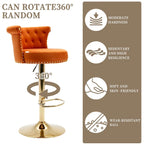 Tabourets de bar pivotants à hauteur réglable en velours capitonné avec rivets dorés et repose-pieds (lot de 2)