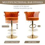 Tabourets de bar pivotants à hauteur réglable en velours capitonné avec rivets dorés et repose-pieds (lot de 2)
